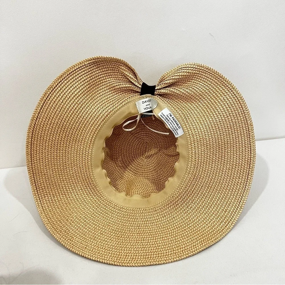 Sunhat Tan Wide-Brimmed Hat with Back Bow Packable Floppy